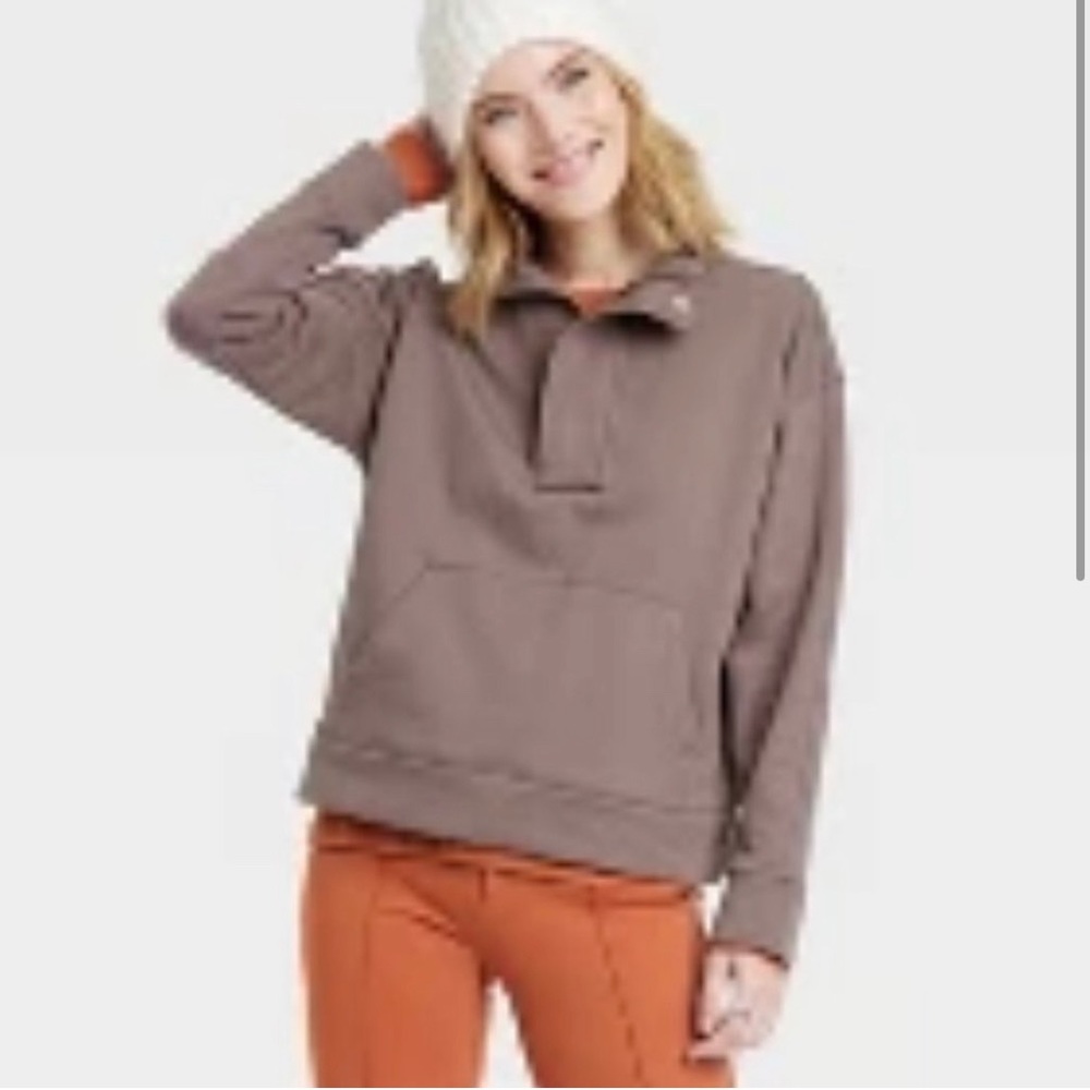 Women’s light brown xs Quarter Zip Fleece Sweatshirt- A New Day.